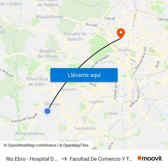 Río Ebro - Hospital De Móstoles to Facultad De Comercio Y Turismo (Ucm) map