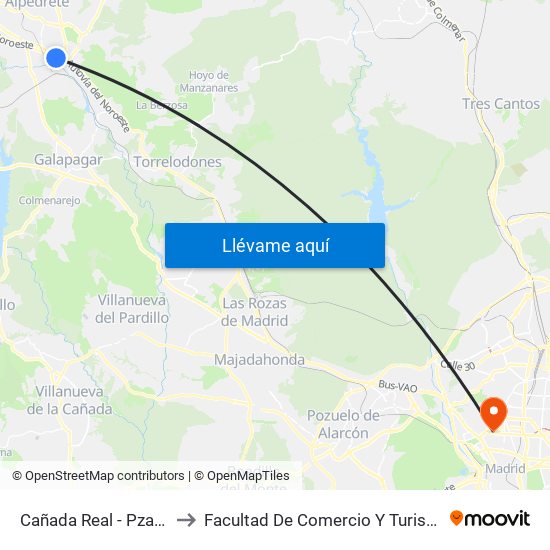 Cañada Real - Pza. Sierra to Facultad De Comercio Y Turismo (Ucm) map