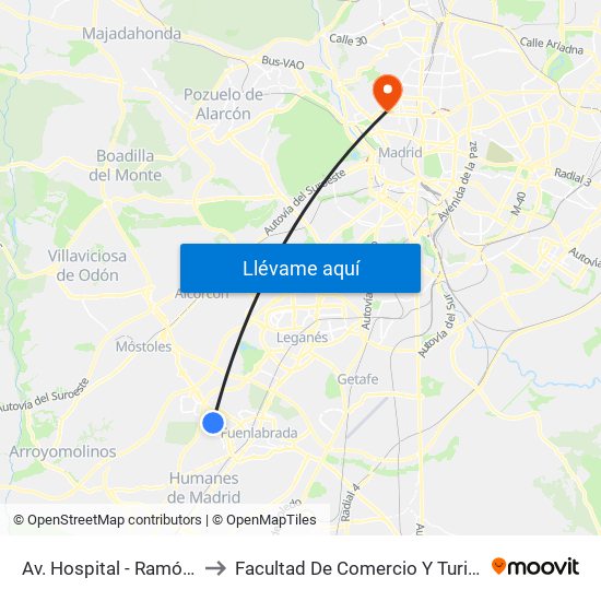 Av. Hospital - Ramón Y Cajal to Facultad De Comercio Y Turismo (Ucm) map