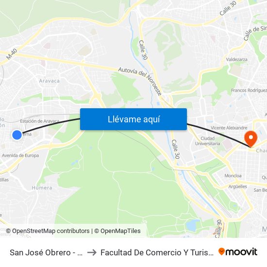 San José Obrero - Júpiter to Facultad De Comercio Y Turismo (Ucm) map