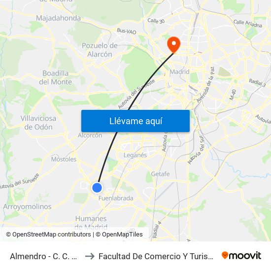 Almendro - C. C. Nexum to Facultad De Comercio Y Turismo (Ucm) map
