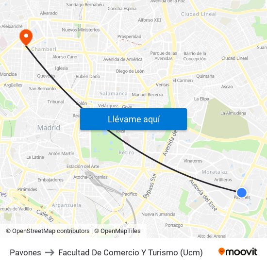 Pavones to Facultad De Comercio Y Turismo (Ucm) map