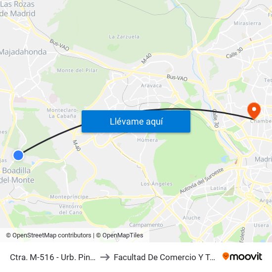 Ctra. M-516 - Urb. Pino Centinela to Facultad De Comercio Y Turismo (Ucm) map