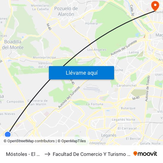 Móstoles - El Soto to Facultad De Comercio Y Turismo (Ucm) map