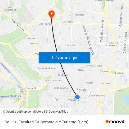Sol to Facultad De Comercio Y Turismo (Ucm) map