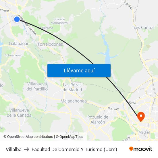 Villalba to Facultad De Comercio Y Turismo (Ucm) map