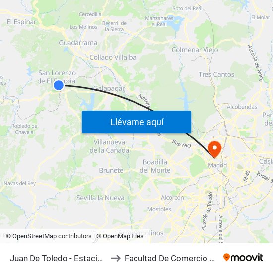 Juan De Toledo - Estación De Autobuses to Facultad De Comercio Y Turismo (Ucm) map