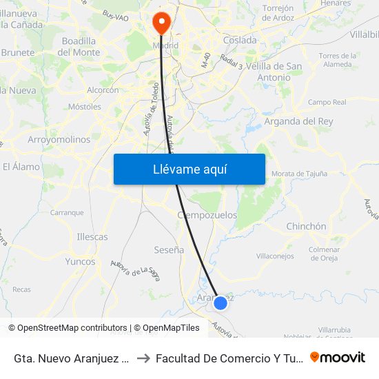Gta. Nuevo Aranjuez - Cuarteles to Facultad De Comercio Y Turismo (Ucm) map