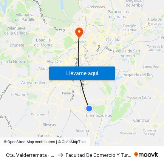 Cta. Valderremata - Tanatorio to Facultad De Comercio Y Turismo (Ucm) map