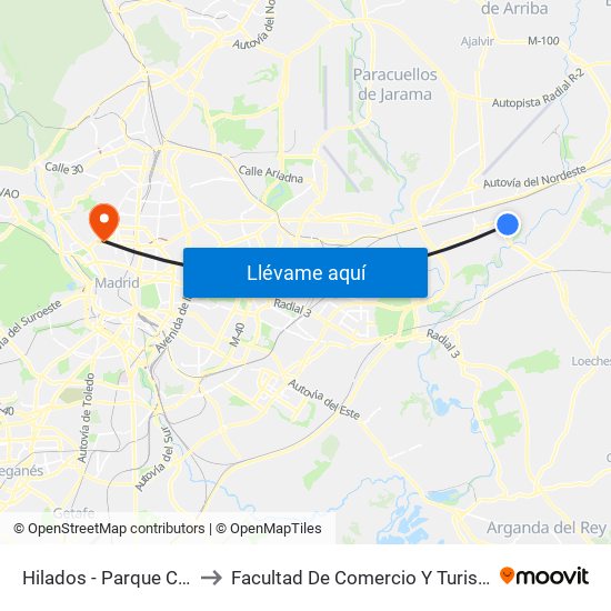 Hilados - Parque Cataluña to Facultad De Comercio Y Turismo (Ucm) map