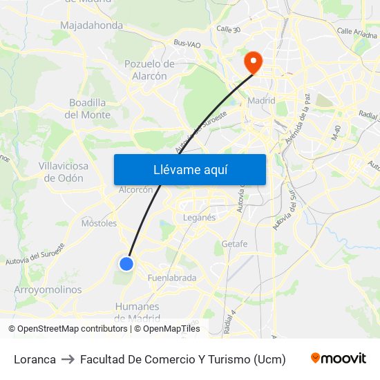 Loranca to Facultad De Comercio Y Turismo (Ucm) map