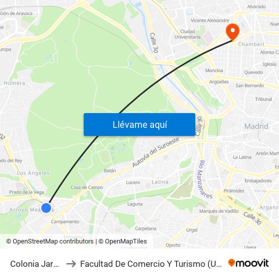 Colonia Jardín to Facultad De Comercio Y Turismo (Ucm) map