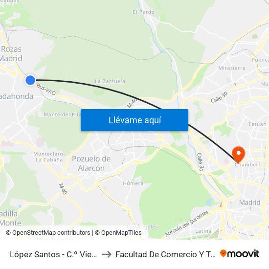 López Santos - C.º Viejo De Madrid to Facultad De Comercio Y Turismo (Ucm) map