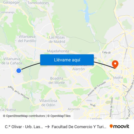 C.º Olivar - Urb. Las Velisas to Facultad De Comercio Y Turismo (Ucm) map