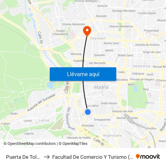 Puerta De Toledo to Facultad De Comercio Y Turismo (Ucm) map