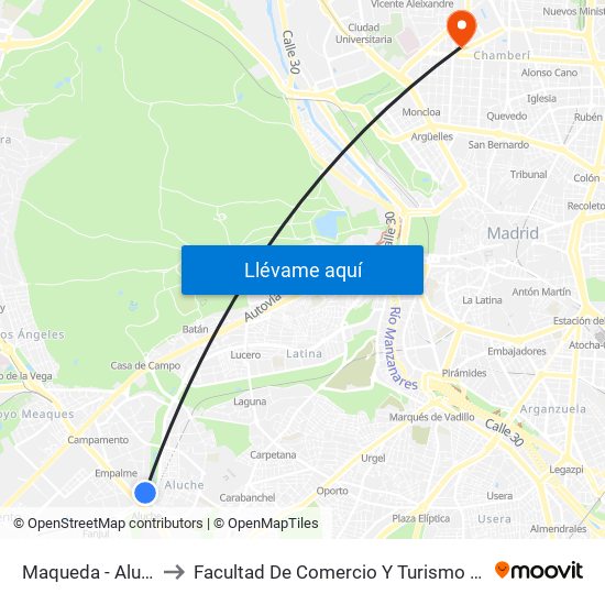 Maqueda - Aluche to Facultad De Comercio Y Turismo (Ucm) map