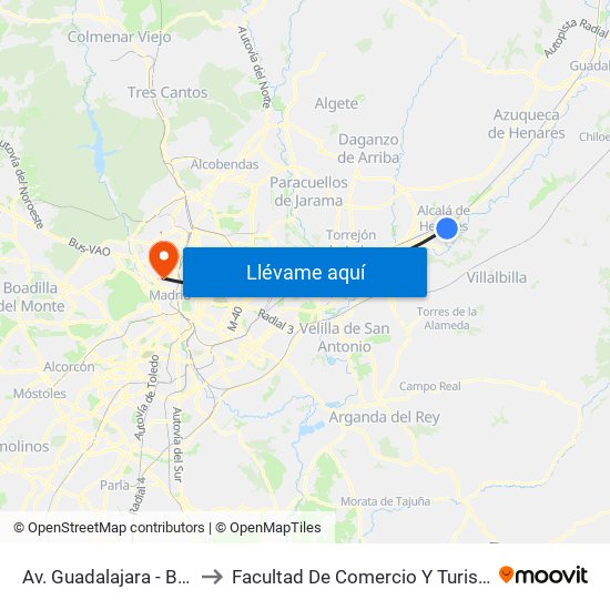 Av. Guadalajara - Brihuega to Facultad De Comercio Y Turismo (Ucm) map