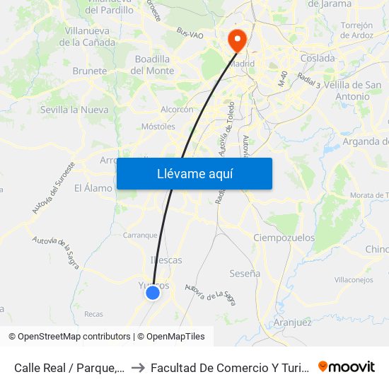Calle Real / Parque, Yuncos to Facultad De Comercio Y Turismo (Ucm) map