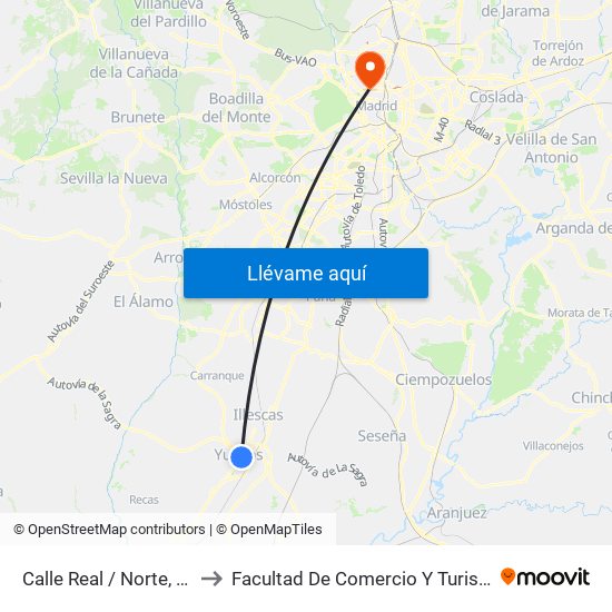 Calle Real / Norte, Yuncos to Facultad De Comercio Y Turismo (Ucm) map
