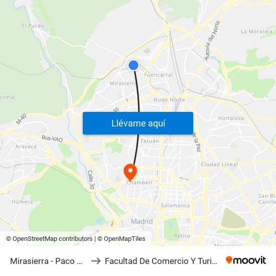 Mirasierra - Paco De Lucía to Facultad De Comercio Y Turismo (Ucm) map
