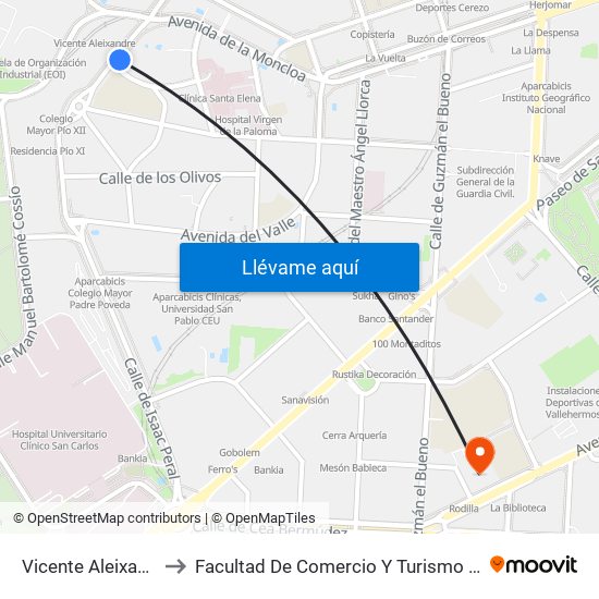 Vicente Aleixandre to Facultad De Comercio Y Turismo (Ucm) map