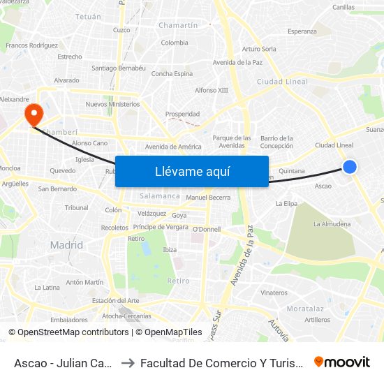 Ascao - Julian Camarillo to Facultad De Comercio Y Turismo (Ucm) map