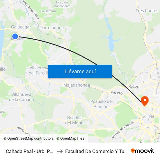 Cañada Real - Urb. Parque Azul to Facultad De Comercio Y Turismo (Ucm) map