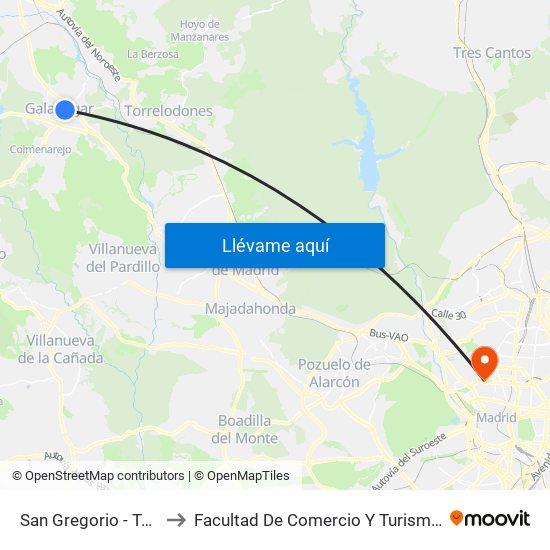 San Gregorio - Tenería to Facultad De Comercio Y Turismo (Ucm) map