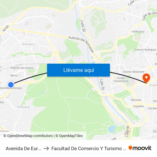 Avenida De Europa to Facultad De Comercio Y Turismo (Ucm) map