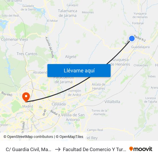 C/ Guardia Civil, Marchamalo to Facultad De Comercio Y Turismo (Ucm) map