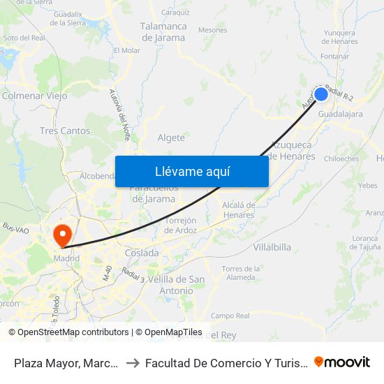Plaza Mayor, Marchamalo to Facultad De Comercio Y Turismo (Ucm) map