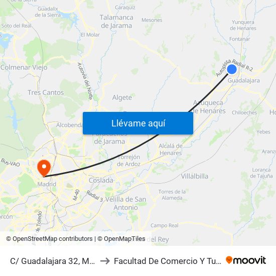 C/ Guadalajara 32, Marchamalo to Facultad De Comercio Y Turismo (Ucm) map