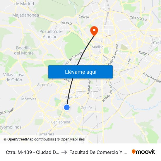 Ctra. M-409 - Ciudad Del Automóvil to Facultad De Comercio Y Turismo (Ucm) map