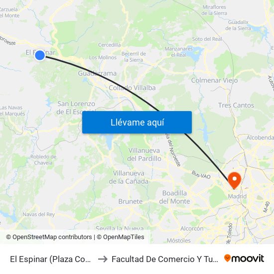 El Espinar (Plaza Constitución) to Facultad De Comercio Y Turismo (Ucm) map