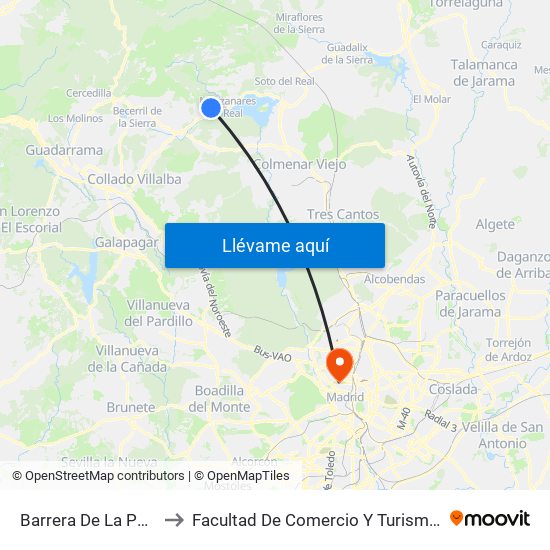 Barrera De La Pedriza to Facultad De Comercio Y Turismo (Ucm) map
