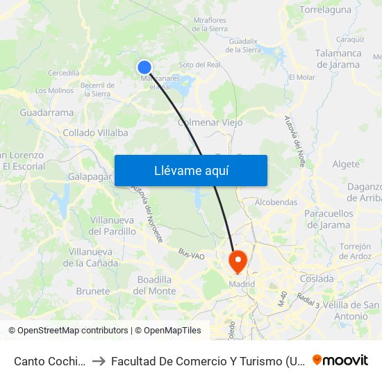 Canto Cochino to Facultad De Comercio Y Turismo (Ucm) map