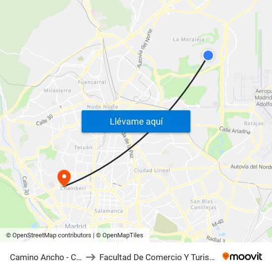 Camino Ancho - Colegio to Facultad De Comercio Y Turismo (Ucm) map