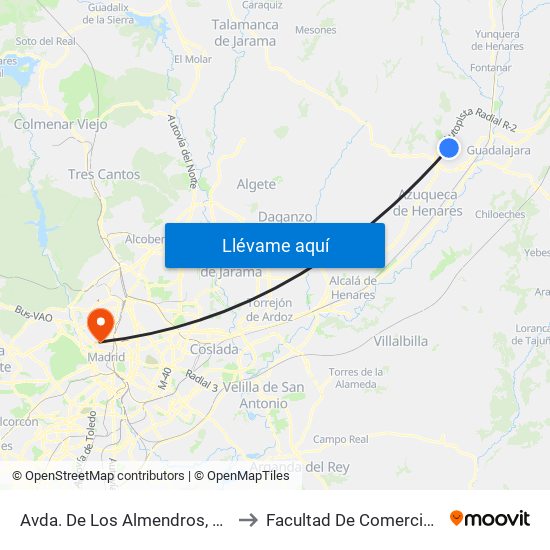 Avda. De Los Almendros, Cabanillas Del Campo to Facultad De Comercio Y Turismo (Ucm) map