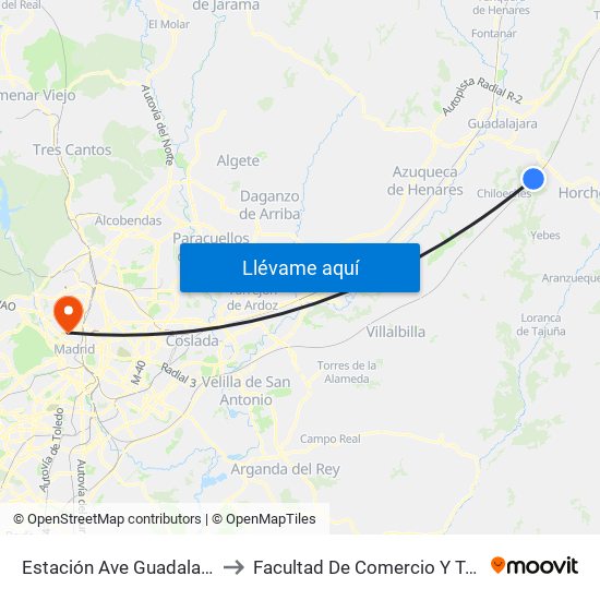 Estación Ave Guadalajara - Yebes to Facultad De Comercio Y Turismo (Ucm) map