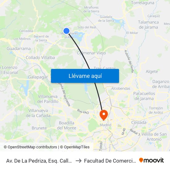 Av. De La Pedriza, Esq. Calle Montañero (Camping) to Facultad De Comercio Y Turismo (Ucm) map