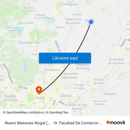 Nuevo Mesones Nogal (Vuelta), El Casar to Facultad De Comercio Y Turismo (Ucm) map