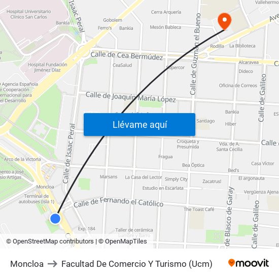 Moncloa to Facultad De Comercio Y Turismo (Ucm) map