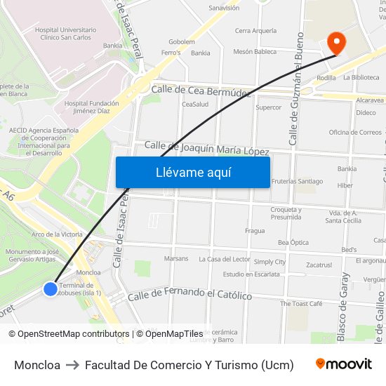 Moncloa to Facultad De Comercio Y Turismo (Ucm) map