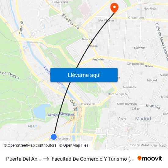 Puerta Del Ángel to Facultad De Comercio Y Turismo (Ucm) map