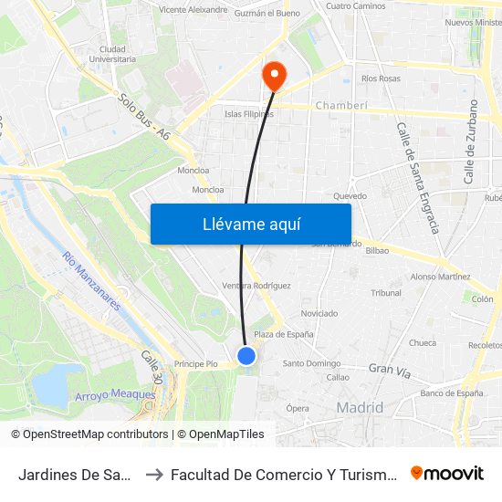 Jardines De Sabatini to Facultad De Comercio Y Turismo (Ucm) map