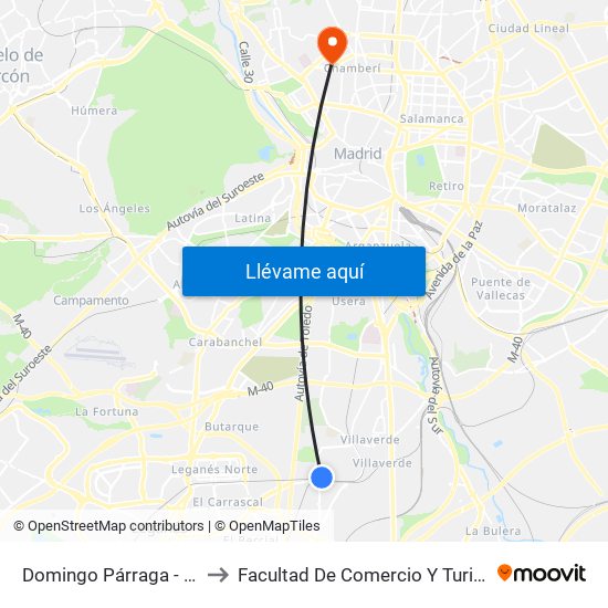 Domingo Párraga - Astillero to Facultad De Comercio Y Turismo (Ucm) map
