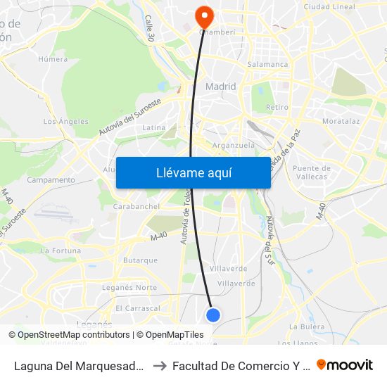 Laguna Del Marquesado - San Erasmo to Facultad De Comercio Y Turismo (Ucm) map