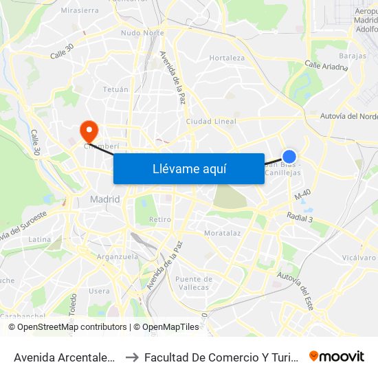 Avenida Arcentales - Iliada to Facultad De Comercio Y Turismo (Ucm) map