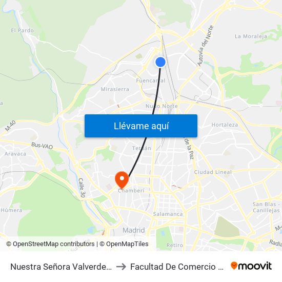Nuestra Señora Valverde - Alonso Quijano to Facultad De Comercio Y Turismo (Ucm) map
