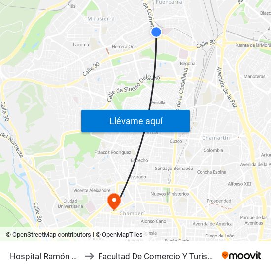 Hospital Ramón Y Cajal to Facultad De Comercio Y Turismo (Ucm) map